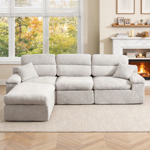 English Elm Corner Chenille Sectional Sleeper Sofa with High Back Support for Apartment Living Light Gray W5532S00035