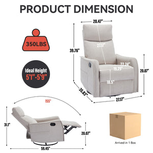 English Elm Heat Massage Rocker Recliner with Swivel Base and Vibrating Nodes for Living Room Beige W1803P251884