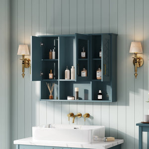 English Elm 35 Inch Wall Mount Medicine Cabinet Soft Close Mirror Storage for Modern Bathroom Blue N710P389453C