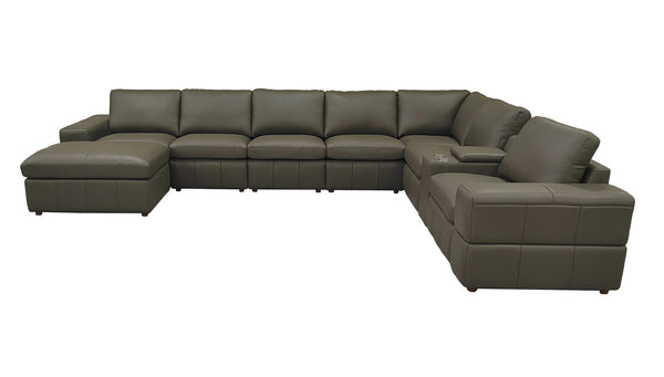 English Elm Large Square Arm Leather Match Modular Sectional for Open Concept Living Rooms Olive Green B2748S00143