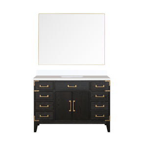 English Elm Black Oak Single Bath Vanity Set With White Quartz Top & Large Mirror - Stylish Storage Solution B2731S02129