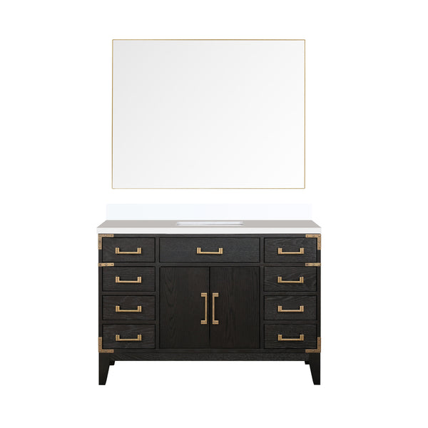 English Elm Black Oak Single Bath Vanity Set With White Quartz Top & Large Mirror - Stylish Storage Solution B2731S02129