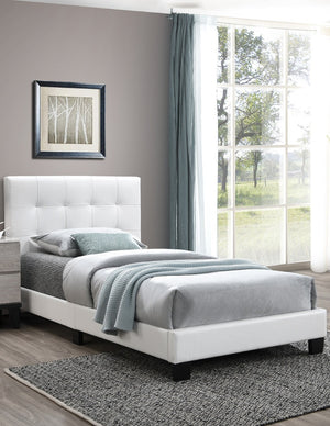 English Elm Modern Twin Bed Faux Leather Upholstered Frame Adjustable Headboard Clean White Finish B011P414680