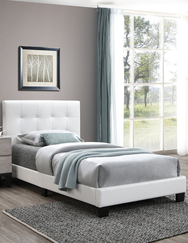 English Elm Modern Twin Bed Faux Leather Upholstered Frame Adjustable Headboard Clean White Finish B011P414680