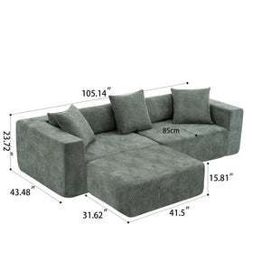 English Elm Modular L-Shaped Lounge Chair & Cloud Sofa In Green Chenille - Soft, Deep Seating, No Assembly Needed W2012S00011