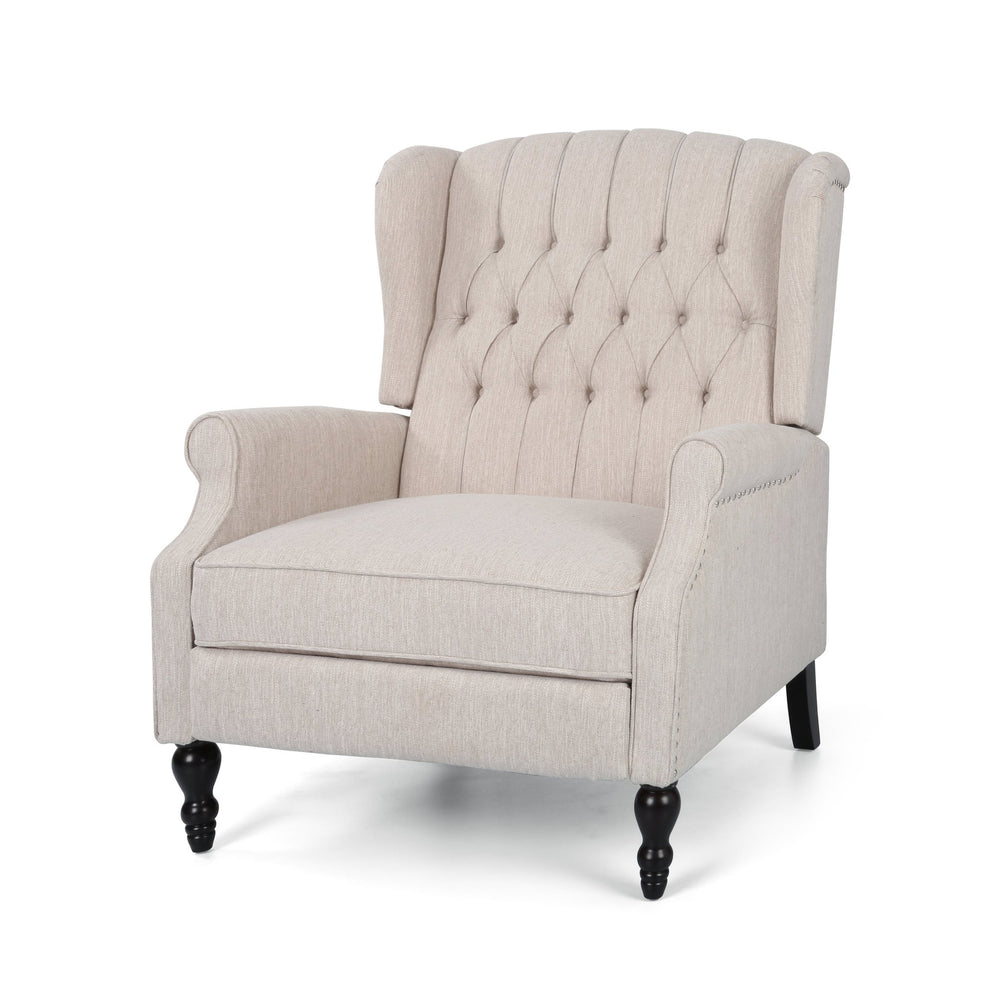 English Elm Christopher Knight Home® - Push Back Recliner Chair with Nailhead Trim and Tufted Wingback, Oversized Pushback Lounge Comfort Beige 64257.00BGE