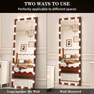 English Elm Hollywood Full Length LED Mirror with 22 Bulbs, 3 Color & Brightness Modes, Walnut Frame, Touch Control W708P297645