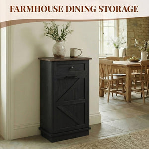 English Elm Tilt Out Trash Cabinet with Storage Drawer Conceals 10 Gallon Bin Pet Proof Brown+Black T5831P489253