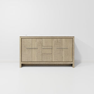 English Elm Rustic Acacia Double Bath Vanity 60" W X 20" D, Cultured Marble Top With Ample Storage & Style B2731P259458-GIGA