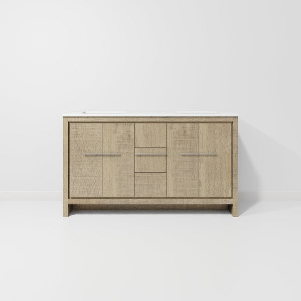 English Elm Rustic Acacia Double Bath Vanity 60" W X 20" D, Cultured Marble Top With Ample Storage & Style B2731P259458-GIGA