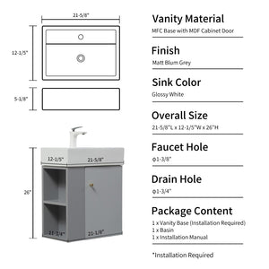 English Elm 21.6" Floating Bathroom Vanity with Ceramic Sink Open Shelving and Soft Close Storage W1573S00092