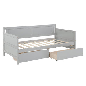English Elm Twin Pine Wood Daybed with Two Hidden Storage Drawers, Space-Saving Twin Sofa Bed with Clean Silhouette Grey W504P149044