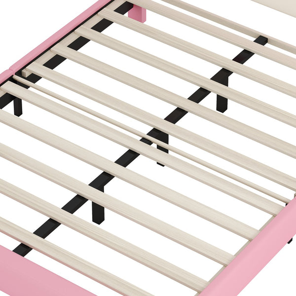 English Elm Full Upholstered Princess Bed with Crown Headboard — Sturdy Full Platform Bed for Girls, 500lb Capacity Pink 58.86 L x 25.98 W x 6.5 H N733P180808H