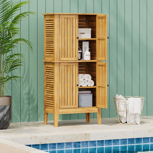 English Elm Christopher Knight Home® - Kedzie Teak Acacia Wood Cabinet with Slatted Coastal Farmhouse Design, Weather‑Resistant Storage (44.5") N775P251936T