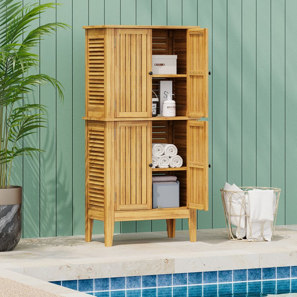 English Elm Christopher Knight Home® - Kedzie Teak Acacia Wood Cabinet with Slatted Coastal Farmhouse Design, Weather‑Resistant Storage (44.5") N775P251936T