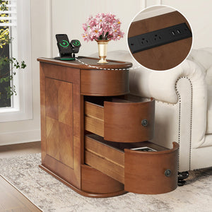 English Elm End Table With Built-In Charging Station & Storage Drawers - Fully Assembled, No Assembly Needed! W2593P289124