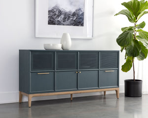 Sunpan Rivero Sideboard - Timeless Teal Oak Design with Ample Storage & Gold Hardware for Stylish Spaces