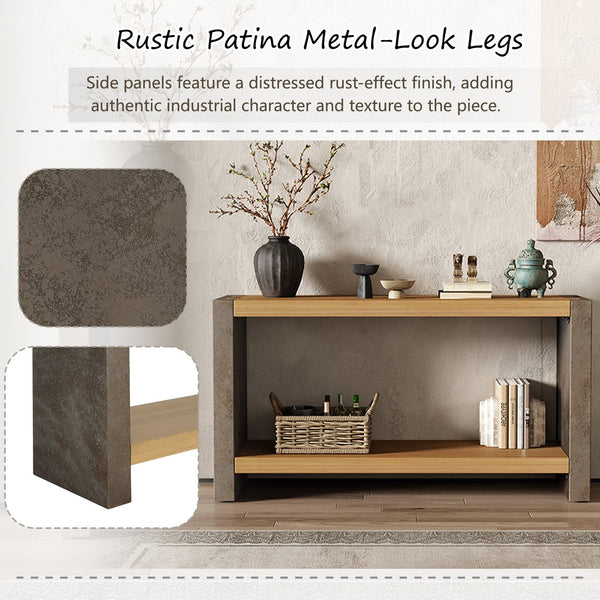 English Elm Christopher Knight Home® - Mirod Vintage Industrial Console Table with Dovetail Joinery, Distressed Wood Veneer & Metal Legs — Durable, Rustic Charm for Entryway or Sofa Table (59" W) N760P281375D