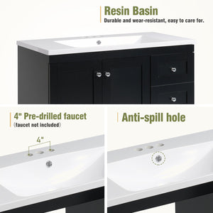 English Elm 36 Inch Shaker Style Free-Standing Bathroom Vanity Cabinet with Resin Sink, Soft-Close Storage Elegance Black SV000021AAB