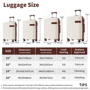 English Elm 4 Piece Hard Shell Abs Luggage Set with Spinner Wheels Tsa Lock and Packing Cubes Brown+White N732P197378K