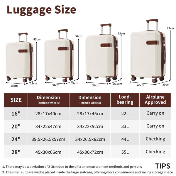 English Elm 4 Piece Hard Shell Abs Luggage Set with Spinner Wheels Tsa Lock and Packing Cubes Brown+White N732P197378K