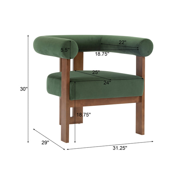 English Elm Christopher Knight Home® - Modern Upholstered Round Arm Accent Chair with Velvet Finish, Elegant Curved Back and Three Legs Design Green,Walnut 30.5 L x 29 W x 14.5 H N776P216194G
