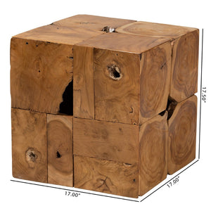English Elm Rustic Teak Root Cube End Table Solid Wood Organic Grain Natural Indoor Outdoor B2750P470068