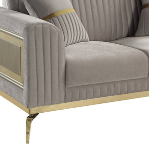 English Elm Antigua Glam Two Seat Loveseat with Gold Accent Arms and Plush Upholstered Cushions Taupe+Gold B009P417480