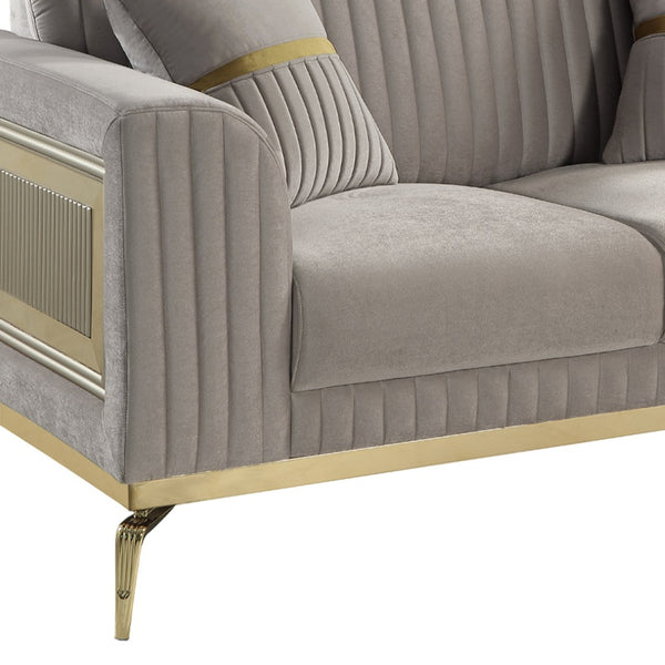 English Elm Antigua Glam Two Seat Loveseat with Gold Accent Arms and Plush Upholstered Cushions Taupe+Gold B009P417480