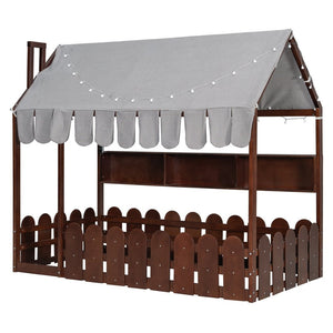English Elm {slats Are Not Included} Twin Montessori House Floor Bed Kids Tent Lights Shelves Pinewood Frame Espresso N708P407962P