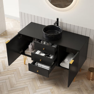 English Elm Gema 48" Pre-Assembled Bathroom Vanity With Storage, Gold Legs, Black Stone Top & Stylish Vessel Sink W2615S00287