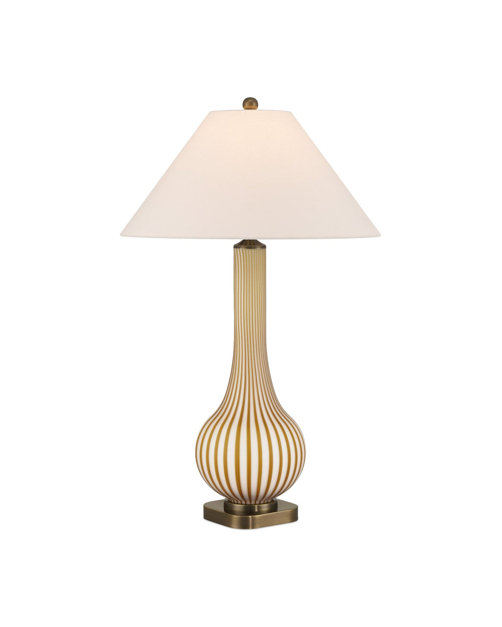 Currey & Company Striae Table Lamp - Artisan-made Glass Design With Striated Pattern, Antique Brass Accents & Elegance Yellow Glass 6000-1019-currey-company
