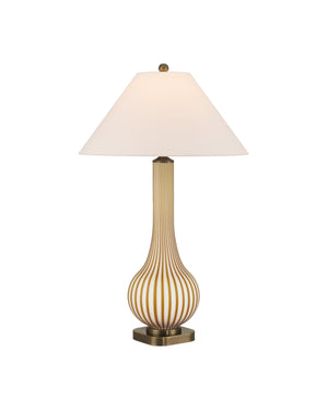 Currey & Company Striae Table Lamp - Artisan-made Glass Design With Striated Pattern, Antique Brass Accents & Elegance Yellow Glass 6000-1019-currey-company