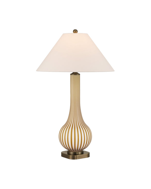 Currey & Company Striae Table Lamp - Artisan-made Glass Design With Striated Pattern, Antique Brass Accents & Elegance Yellow Glass 6000-1019-currey-company