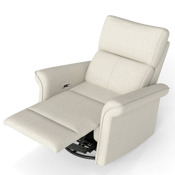 English Elm Power Power Swivel Rocker Recliner Chair with Wide Armrests, Dual USB Charging Ports, Compact Comfort Gray W1028S00054