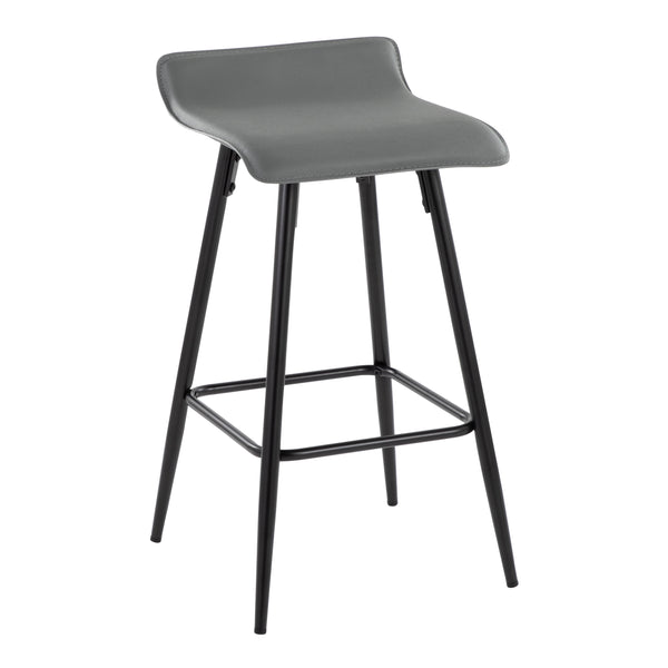 English Elm Ale 26" Contemporary Counter Stool Set of 2 - Grey Faux Leather, Black Steel Frame, Wave Seat Comfort B202P221800