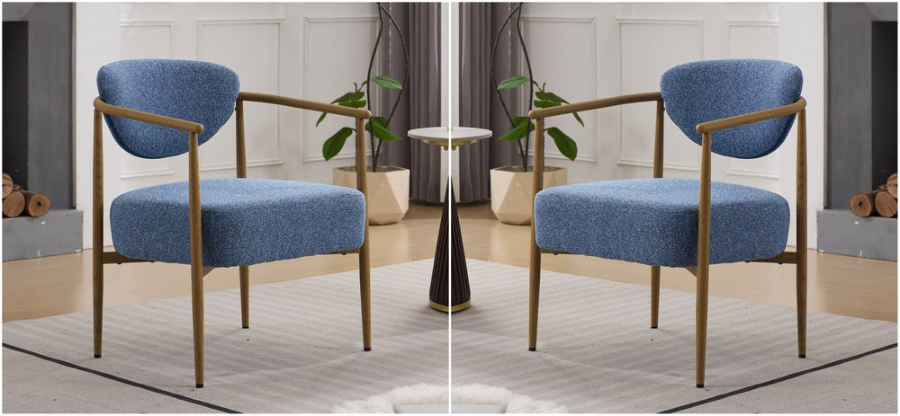 English Elm Beige Woven Fabric Dining Chair Set of Two with Wood Grain Iron Frame for Any Room W3149S00001