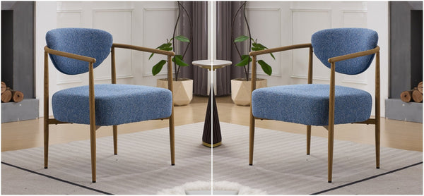 English Elm Beige Woven Fabric Dining Chair Set of Two with Wood Grain Iron Frame for Any Room W3149S00001