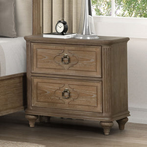 English Elm Rustic Oak 3-Piece Eastern King Bed Set With Upholstered Headboard & Nightstands - Timeless Elegance B2741S00418-GIGA