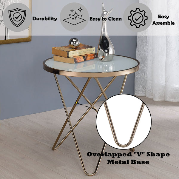 English Elm Valora Frosted Glass Top Coffee Table with Overlapped V Metal Base, Modern Elegant Centerpiece Champagne 33 L x 24 W x 5 H B2726P251275