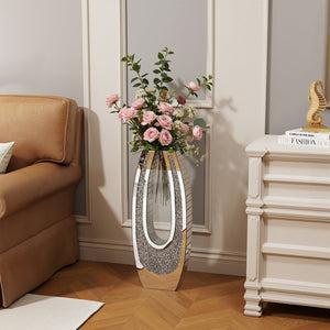 English Elm 24.01"u-shaped Mosaic Mirror Floor Vase Crushed Acrylic Faceted Glass Glam Entryway Accent W3836P379820