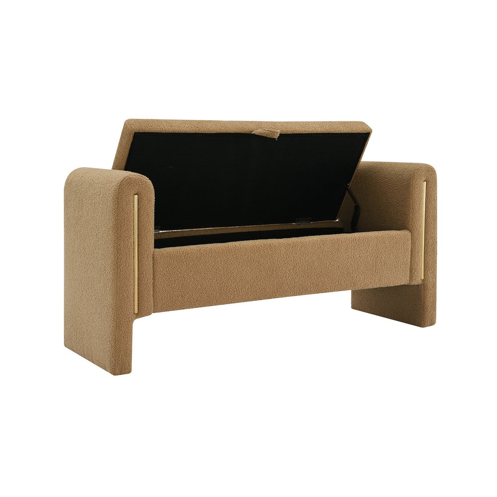 English Elm Modern Teddy Bed End Bench with Arms and Storage — Plush Upholstered Ottoman with Hidden Interior Space for Bedroom Seating and Organization Coffee W2671P208546