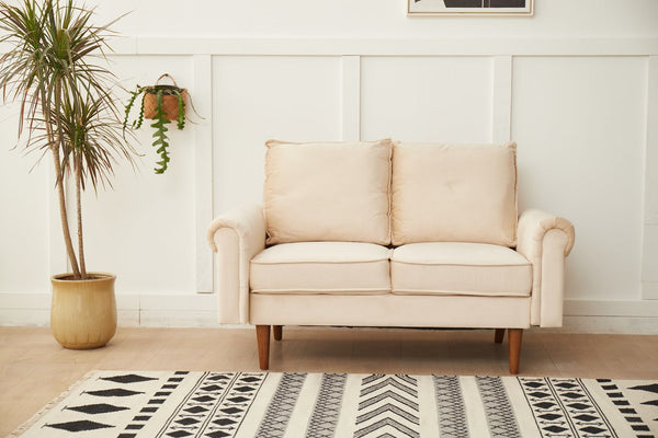 English Elm LOVESEAT,BEIGE Plush Velvet Microfiber Sofa with High-Density Foam, Solid Wood Frame, Compact Chic B205P248194