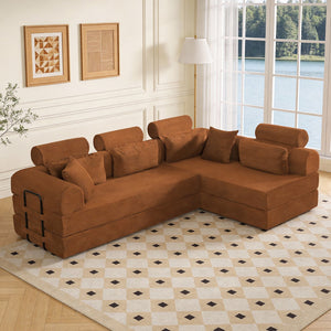 English Elm L Shaped Corduroy Sectional Sofa Converts to Sleeper Bed Space Saving Modular Couch Orange W5532S00004