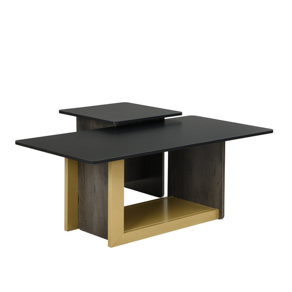 English Elm VIBE Modern Light Luxury Two-Piece Coffee Table Set with Metal Frame and Durable MDF Top for Living Room Black N724P321447B