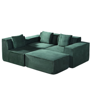 English Elm CozyForm Corduroy Convertible Sectional Sofa with Ottoman and Pillows, Modular L‑Shape Sleeper Comfort Dark Green B2735S00032