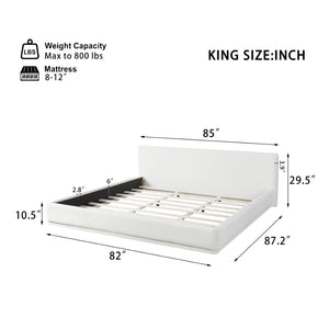 English Elm Soft White Upholstered King Bed with Padded Headboard for Modern Bedroom Comfort N769K420246A