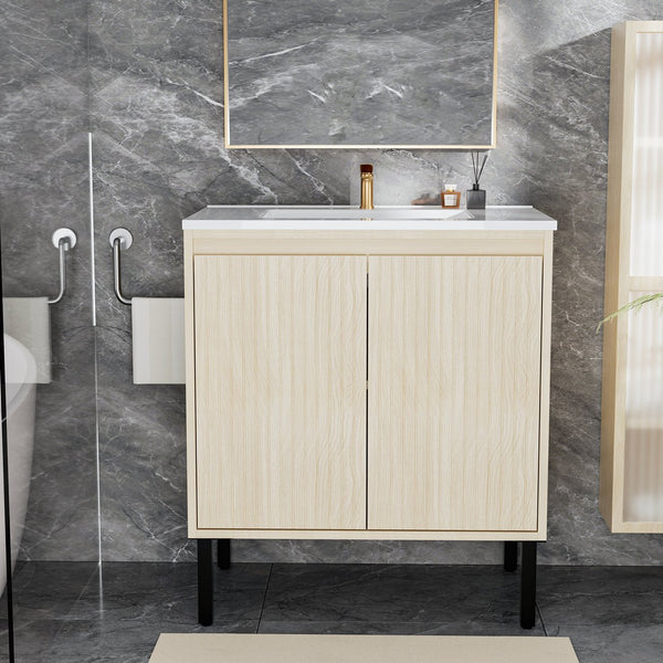 English Elm 30 Inch Bathroom Vanity with Sink — Floor-Standing Stability, Soft-Close Drawers, Ample Storage, Durable Finish Oak 35.47 L x 8.07 W x 21.85 H W3520S00017