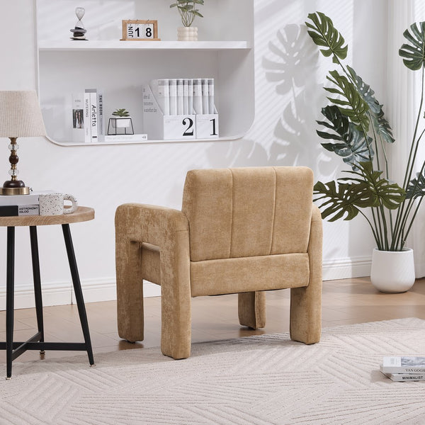 English Elm Modern Chenille Armchair with Ergonomic Curved Armrests, 500lb Capacity, Nordic Minimalist Accent Chair for Living Room Mustard yellow W395P380518