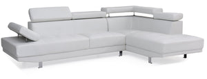 English Elm Riveredge Modern Right-Facing Chaise Sectional with Adjustable Arm & Headrest, Chrome Legs, PU Comfort White 21 L x 76 W x 34 H B078S00401